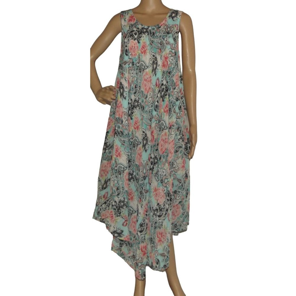 Ana & Kate Maxi Midi Dress One Size Long blue pink paisley floral sleeveless